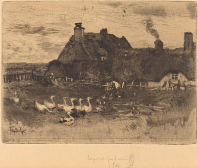 Les Petites Chaumières Sazdan Kulübeler - Küçük Tabak, 1878. by Felix Hilaire Buhot