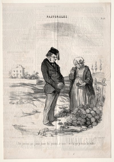 Pastorales, levha 33: Yine de, patates ekersem yer mantarı hasat edeceğimi söylüyorlar. by Felix Hilaire Buhot