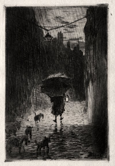 yağmur ve şemsiye by Felix Hilaire Buhot