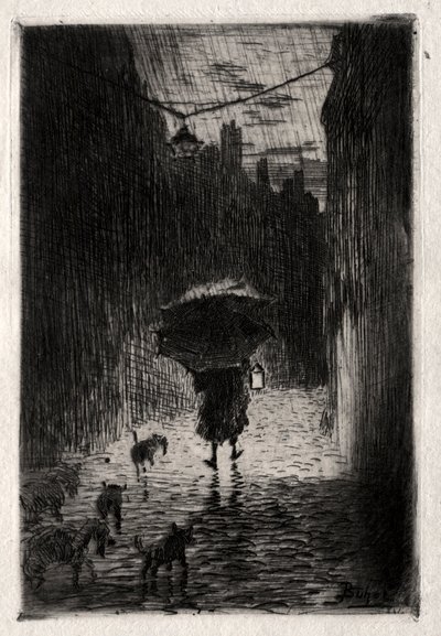 Yağmur ve Şemsiye, c. 1875. by Felix Hilaire Buhot