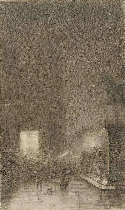 Geceleri bir katedralin önünde toplanmak by Felix Hilaire Buhot