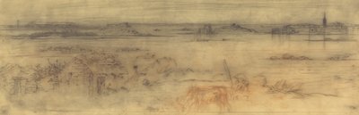 Sağda Müstahkem Şehir, Solda Adalar ve Ön Planda Bir Kulübe ile Deniz Manzarası, c1882. by Felix Hilaire Buhot