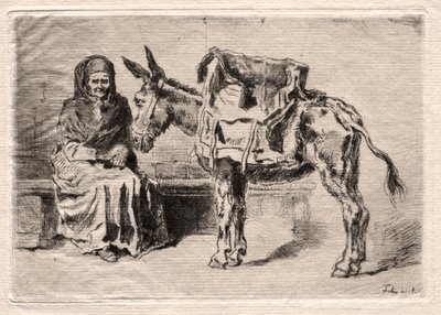 Katır ile oturan kadın by Felix Hilaire Buhot