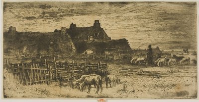 Gün batımında ağıl by Felix Hilaire Buhot