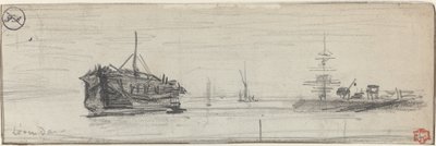 Londra Limanında Nakliye [recto], c. 1884. by Felix Hilaire Buhot