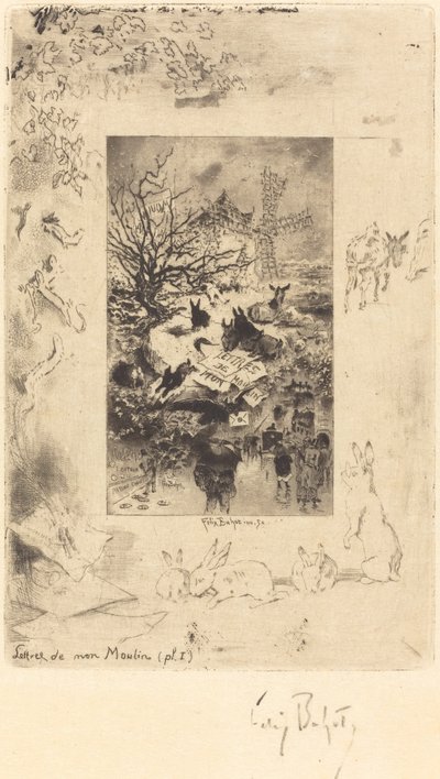 Değirmenimden Mektuplar için Başlık Sayfası, c. 1885. by Felix Hilaire Buhot