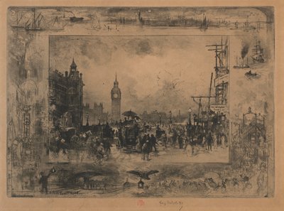 Westminster Köprüsü veya Westminster Kulesi by Felix Hilaire Buhot