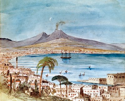 Oğlu Paul için bir resimli kitaptan Felix Mendelssohn tarafından Vezüv Dağı'nın suluboya. by Felix Mendelssohn