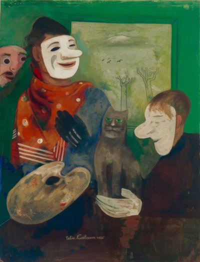 Maskeler ve kediler (maskeli ve kedili ressam) by Felix Nussbaum