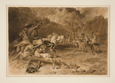 Karşılaşma için Çizim (At Sırtında Hint Dövüşü) by Felix O. C. Darley