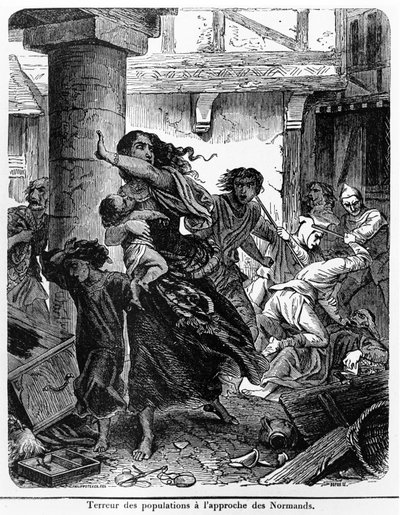 9. yüzyılda Normanların saldırısından önce Frank halkının terörü by Felix Philippoteaux