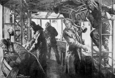 Bir Zeplin gemisindeki komuta alanı, Alman hava filosu, Birinci Dünya Savaşı, 1917. by Felix Schwormstadt
