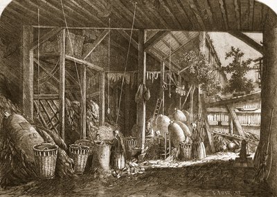 Paris'teki Quartier Mouffetard'da bir paçavra deposu, 'The Illustrated London News'den bir çizim, 8 Haziran 1861 by Felix Thorigny