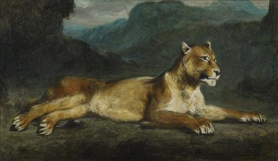 uzanmış dişi aslan by Ferdinand Victor Eugene Delacroix