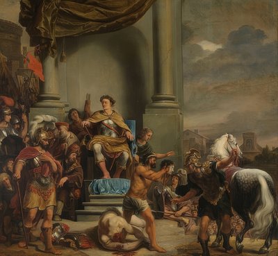 Titus Manlius Imperiosus Torquatus, oğlunun kafasının kesilmesini emreder. 1661-64 by Ferdinand Bol