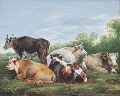 Bir merada inekler by Ferdinand Ehricht der Jüngere