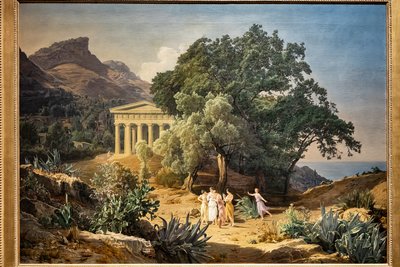 Arka planda Castelmola ve Taormina bulunan bir Dor Tapınağı by Ferdinand Georg Waldmuller