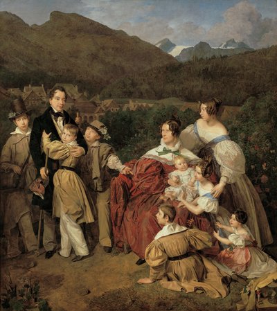 Noter Dr. Josef August Eltz, eşi Caroline, kızlık soyadı Schaumburg ve sekiz çocuğuyla Ischl'de by Ferdinand Georg Waldmuller