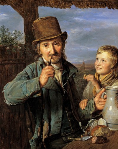 Oğluyla gündüz işçisi by Ferdinand Georg Waldmuller