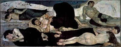 Geceleri Bir grup çıplak uyuyan, içlerinden biri bir kabusun ortasında by Ferdinand Hodler