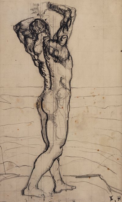 Male Act, Study for the Truth, c.1901-02 (kağıt üzerinde kalem ve Hint mürekkebi) by Ferdinand Hodler