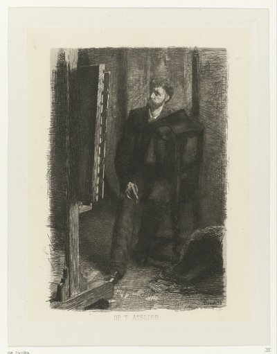 Şövale arkasında duran bir sanatçının portresi Stüdyoda (nesne üzerindeki başlık) by Ferdinand Oldewelt