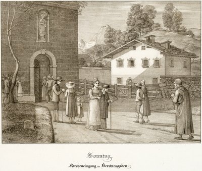 Pazar: Berchtesgaden Yakınındaki Kiliseye Gitmek by Ferdinand Olivier
