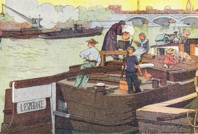 Seine kıyısında, Imagier de l'enfance'de, 1900 dolayları (gravür) by Ferdinand Raffin
