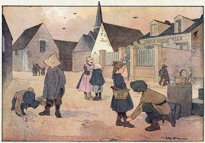 Okul dışında, Resimli çocukluk kitabında, 1900 dolayları (gravür) by Ferdinand Raffin