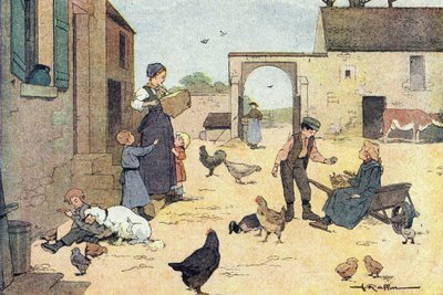Imagier de l'enfance'deki çiftliğin bahçesinde tadım, 1900 dolayları (gravür) by Ferdinand Raffin