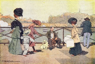 Paris'teki sanatlar köprüsündeki kör dilenci, Imagier de l'enfance, 1900 dolayları (gravür) by Ferdinand Raffin