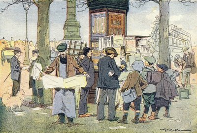 Kiosk'ta gazeteler var, Imagier de l'enfance, c.1900 (gravür) by Ferdinand Raffin