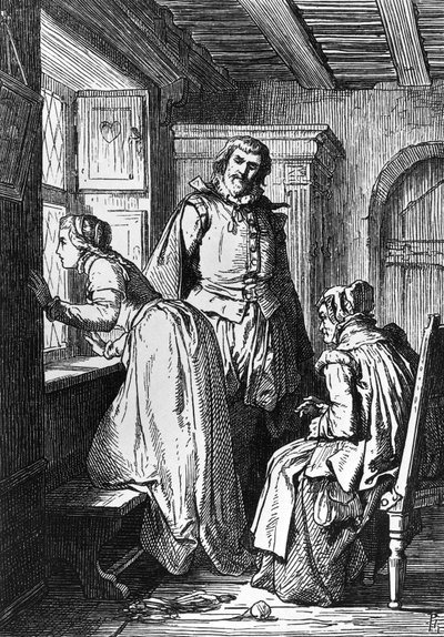 Klaerchen Egmont'u bekliyor, Egmont için illüstrasyon, Johann Wolfgang von Goethe'nin trajedisi (1749-1832), Ferdinand Rothbart'ın (1823-1899) çiziminden sonra gravür by Ferdinand Rothbart