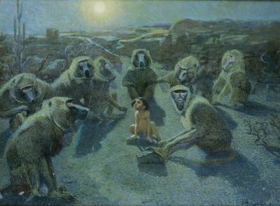 Maymunlar Tarafından Yakalanan Mowgli (tuval üzerine yağlı boya ve mürekkep) by Ferdinand Schebek