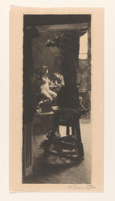 Heykeltıraşın atölyesinde (nesne üzerindeki orijinal başlık) by Ferdinand Schmutzer (signed by artist)