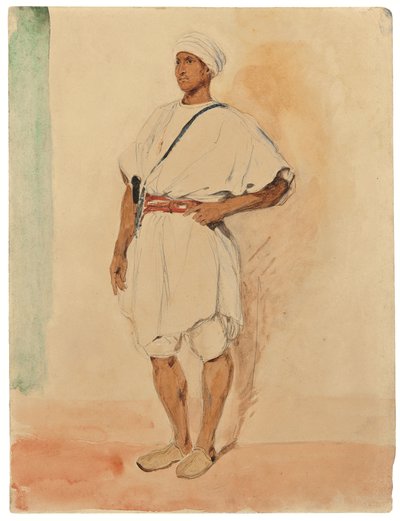 Ayakta duran bir Faslı (kağıt üzerine kalem ve sulu boya) by Ferdinand Victor Eugene Delacroix