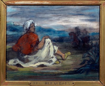 Kırsal kesimde bir yolun kenarında oturan bir Arap Eugene Delacroix