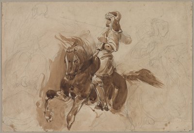 At sırtındaki Zırhlı Figür, c. 1828. by Ferdinand Victor Eugene Delacroix