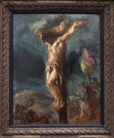 çarmıha germe. Eugene Delacroix (1798-1863), ahşap üzerine yağlı boya tablosu by Ferdinand Victor Eugene Delacroix