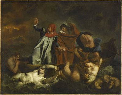 Dante ve Virgil cehennemde. Dante Barque, 1822. by Ferdinand Victor Eugene Delacroix