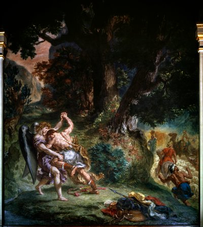 Yakup ve Melek arasındaki kavga 1860 detayı: Eugene Delacroix (1798-1863) tarafından yapılan boyama, Saint Sulpice Paris Kilisesi. by Ferdinand Victor Eugene Delacroix