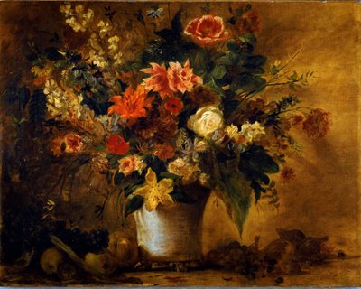 Çiçekler ve meyveler Gres vazoda çiçek buketi. Eugene Delacroix (1798-1863) 1843 yaklaşık boyama. Güneş. 74x93 cm Viyana Sanat Tarihi Müzesi, Neue Galerisi by Ferdinand Victor Eugene Delacroix