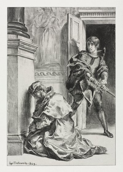 Hamlet: Hamlet Kralı Öldürmeye Çalışıyor, 1843. by Ferdinand Victor Eugene Delacroix