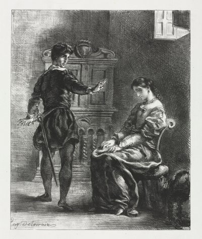 Hamlet: Hamlet ve Ophelia, 1834. by Ferdinand Victor Eugene Delacroix
