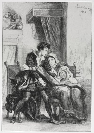 Hamlet: Hamlet ve Kraliçe, 1834. by Ferdinand Victor Eugene Delacroix