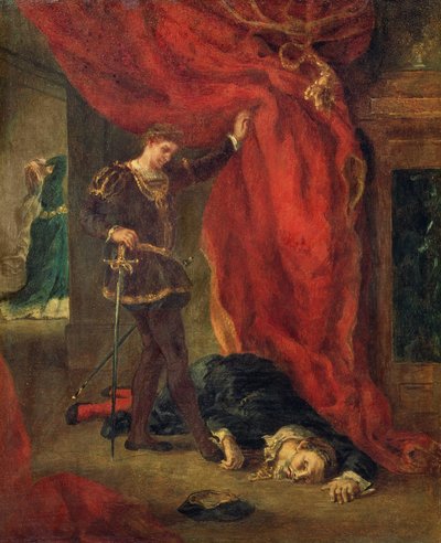Polonius'un cesedinin önünde Hamlet by Ferdinand Victor Eugene Delacroix