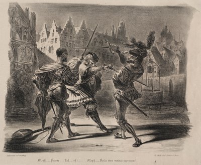 Faust için çizimler: Faust ve Valentin Düellosu, 1828. by Ferdinand Victor Eugene Delacroix