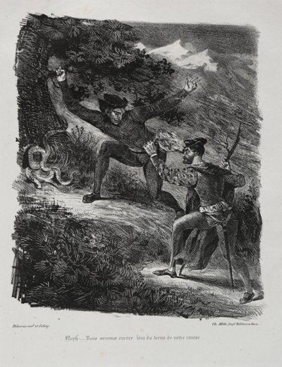 Faust için çizimler: Hartz dağlarında Faust ve Méphistophélés, 1828. by Ferdinand Victor Eugene Delacroix