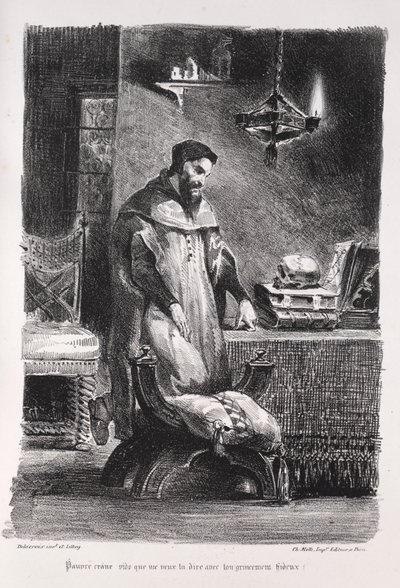 Faust için çizimler: Faust soyunma odasında, 1828. by Ferdinand Victor Eugene Delacroix