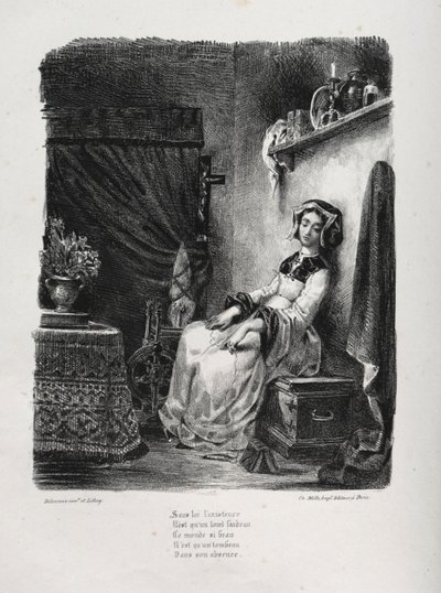 Faust için çizimler: Tekerlekli Marguerite, 1828. by Ferdinand Victor Eugene Delacroix